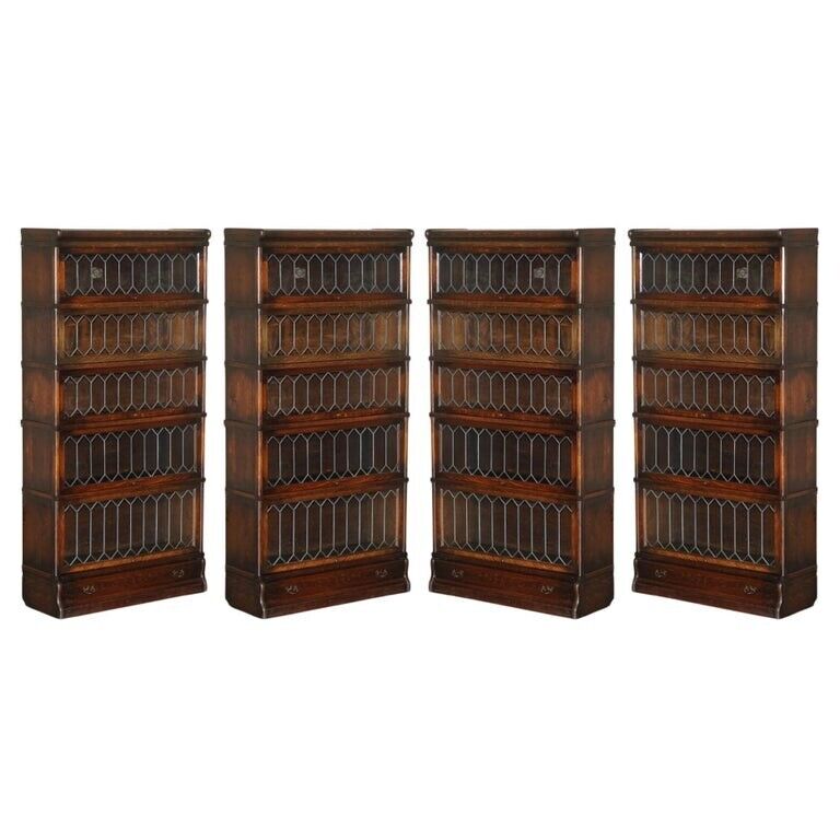 SUITE OF FOUR ORIGINAL GLOBE WERNICKE SOLICITORS STACKING BOOKCASES DRAWER BASES