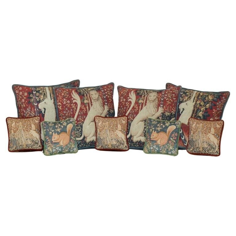 SUITE OF NINE VINTAGE FRENCH EMBROIDERED SCATTER SOFA ARMCHAIR CUSHIONS