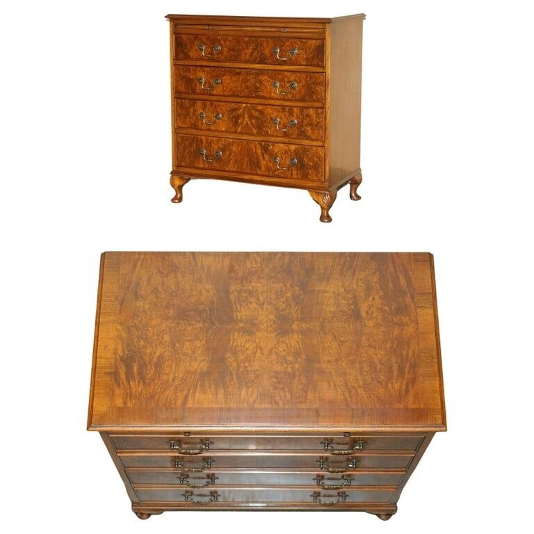 VINTAGE 1940'S BURR WALNUT CHEST OF DRAWERS WITH BUTLERS SERVING TRAY TO THE TOP