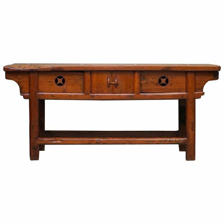 ANTIQUE CHINESE TEMPLE ALTER SIDEBOARD WITH CUPBOARDS IN SOLID TEAK REDDISH