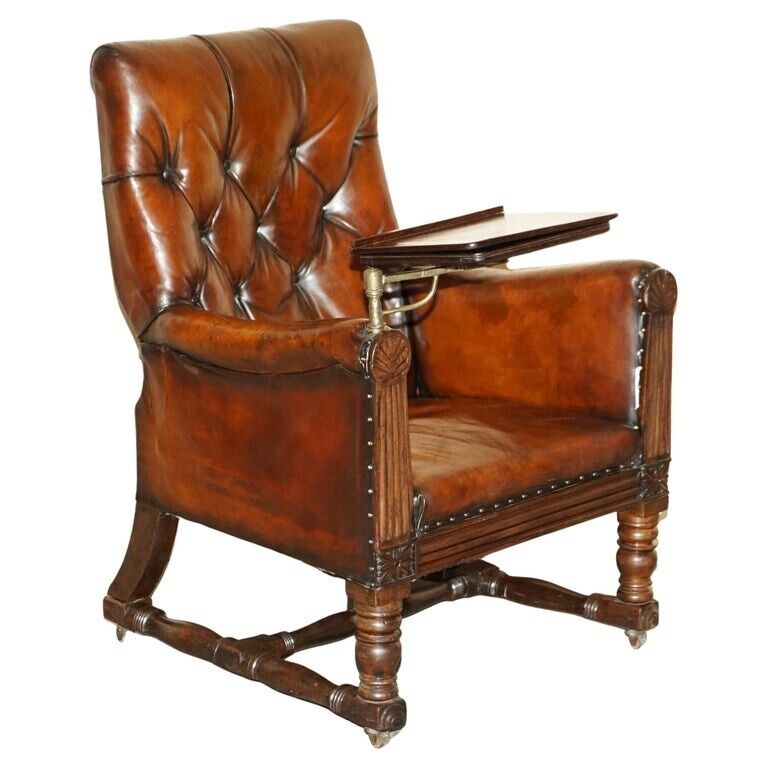 ANTIQUE REGENCY 1810 RESTORED BROWN LEATHER CHESTERFIELD ARMCHAIR READING SLOPE