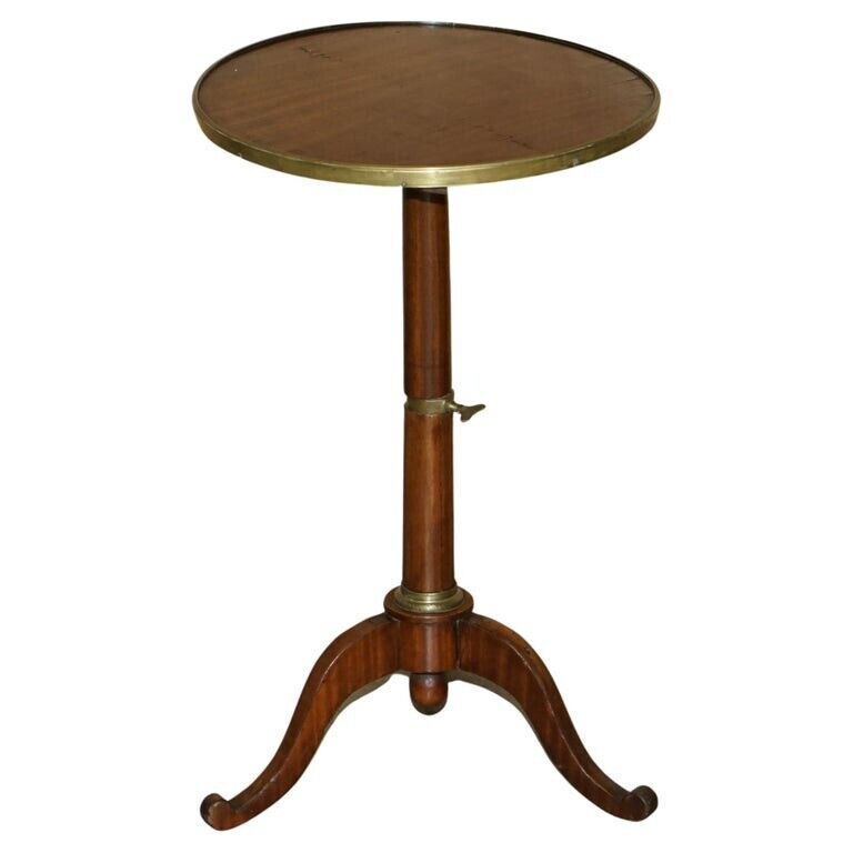 ANTIQUE VICTORIAN MAHOGANY & BRASS ROUND MILITARY CAMPAIGN SIDE END TABLE