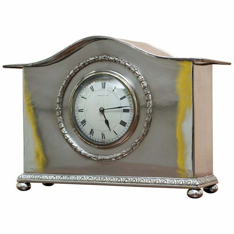 CA 1900 LIBERTY & CO LONDON STERLING SILVER PLATED ARCHIBALD KNOX MANTLE CLOCK