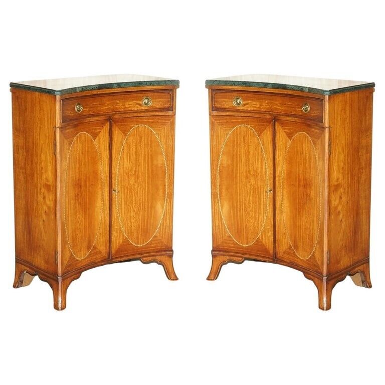 Editors Choice Pair of Antique Sheraton Revival Marble Topped Concave Sideboards