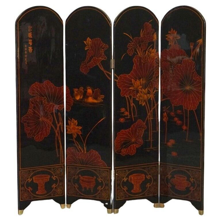 FINE ANTIQUE ROOM DIVIDER TITLED IN CHINESE "MIDSUMMER PAINTING OF XINWEI YEAR"