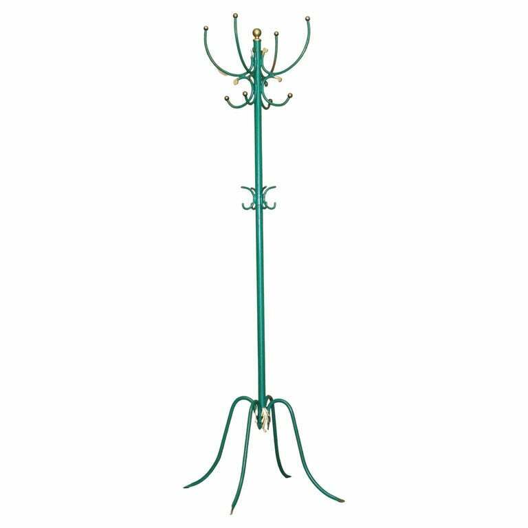 FINE ANTIQUE WROUGHT IRON GREEN PAINT & GOLD LEAF PAINTED VICTORIAN COAT STAND