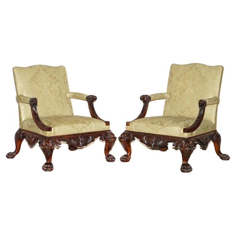 FINE PAIR OF LARGE CARVED GAINSBOROUGH ARMCHAIRS AFTER GILES GRENDEY 1693-1780