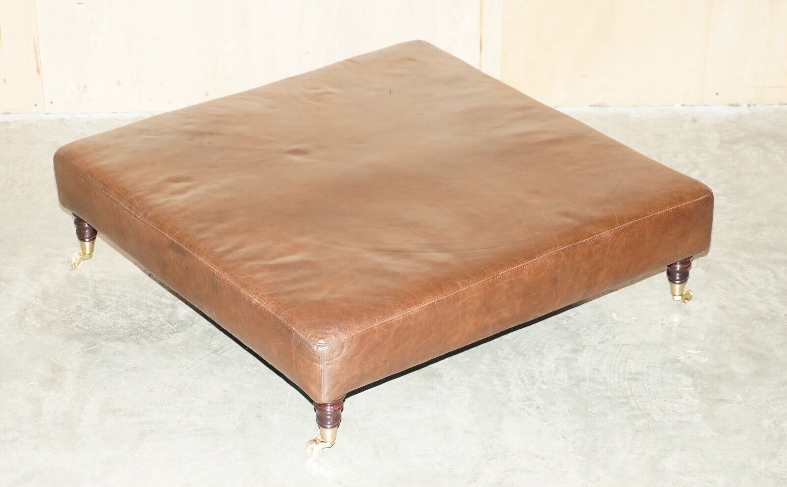 GEORGE SMITH CHELSEA LONDON LARGE HAND DYED BROWN LEATHER OTTOMAN FOOTSTOOL