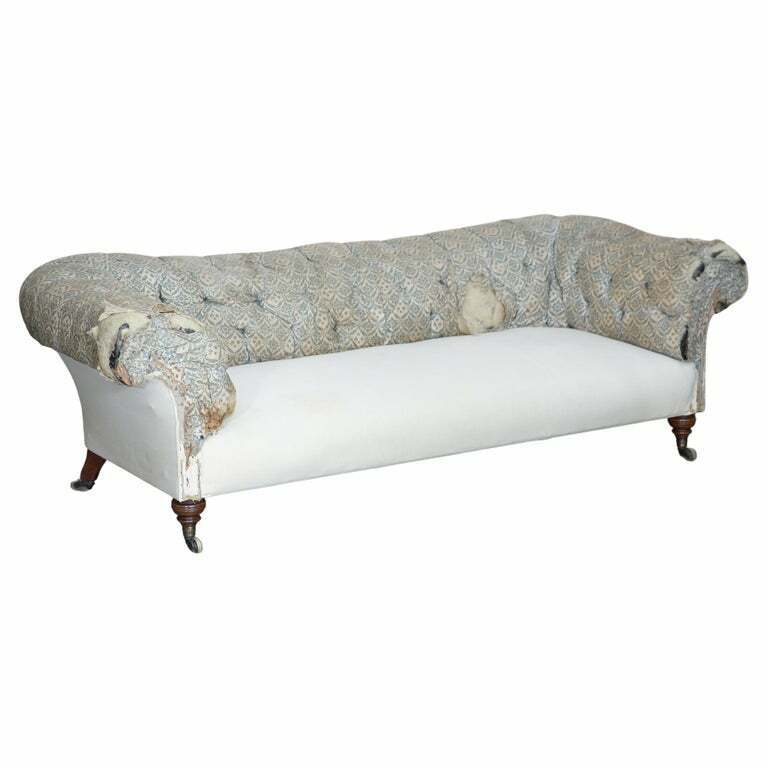 IMPORTANT ANTIQUE VICTORIAN HOWARD & SON'S CHESTERFIELD SOFA INC TICKING FABRIC