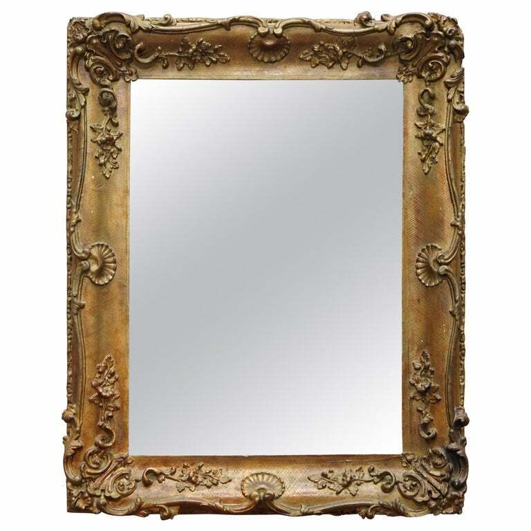 LOVELY CIRCA 1880-1900 FRENCH GILT WOOD WALL MIRROR WITH ORNATELY CARVED FRAME