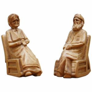 PAIR OF 1938 ANDRE BOURGAULT MINIATUR CARVED WOOD STATUES COUPLE ROCKING CHAIRS