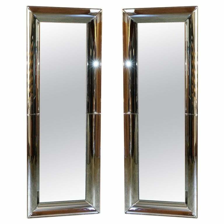 PAIR OF FULL LENGTH CUSHION FRAMED WALL MIRRORS 165.5CM WITH CURVED FRAMES