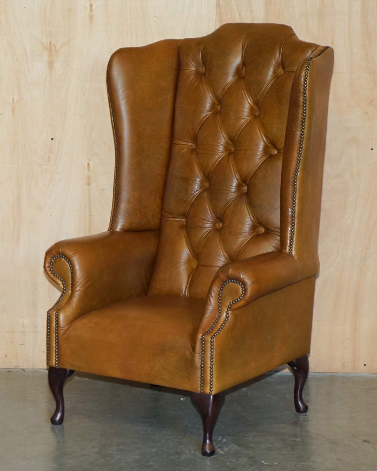 PAIR-OF-HUGE-132CM-TALL-HERITAGE-BROWN-LEATHER-CHESTERFIELD-WINGBACK-ARMCHAIRS-187687676009-2
