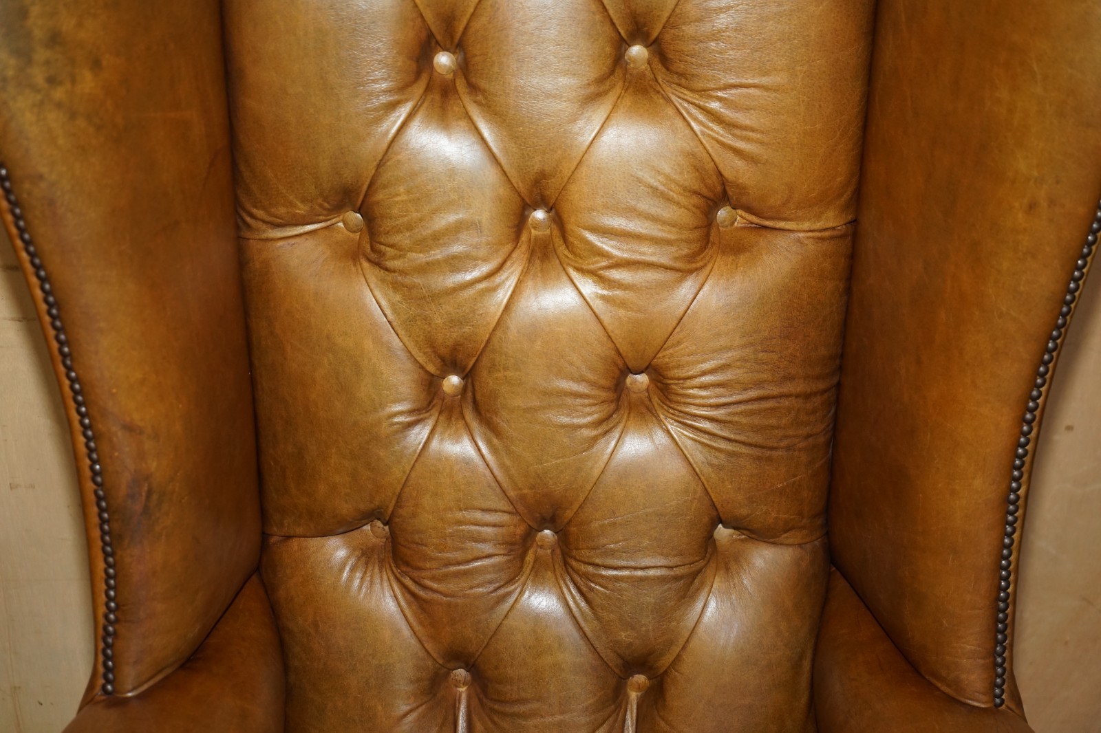 PAIR-OF-HUGE-132CM-TALL-HERITAGE-BROWN-LEATHER-CHESTERFIELD-WINGBACK-ARMCHAIRS-187687676009-20