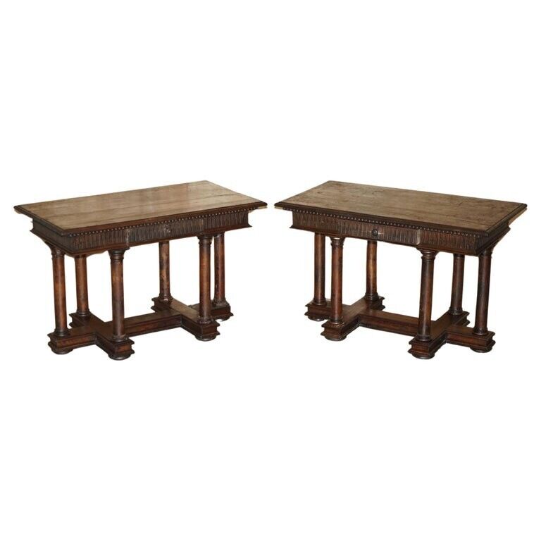 PAIR OF IMPORTANT 17TH CENTURY FRENCH RENAISSANCE SERVING TABLES UNRESTORED