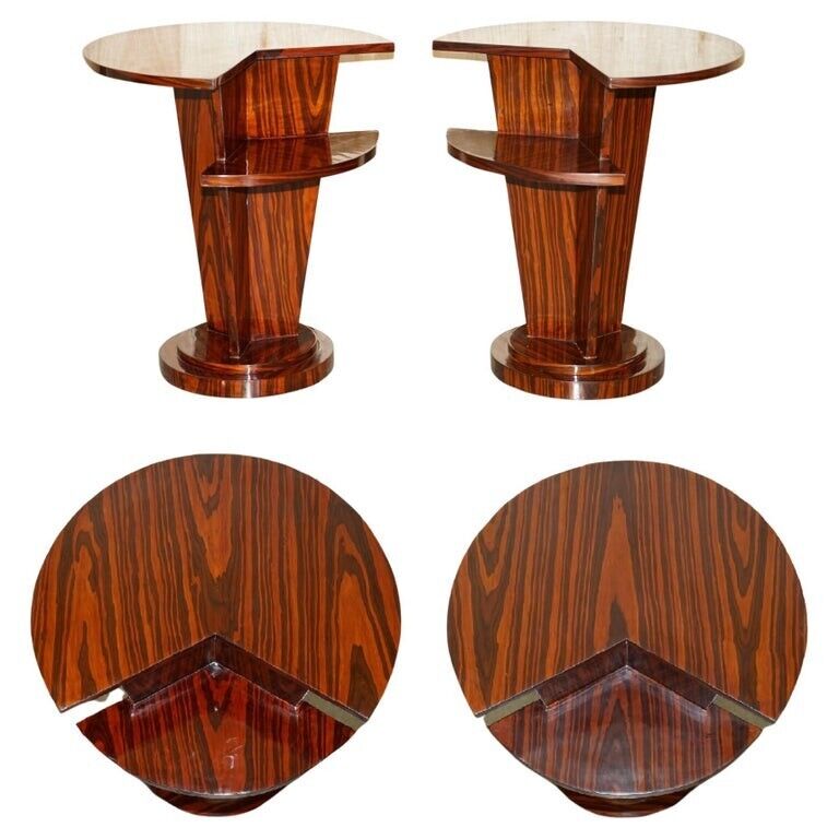 PAIR OF LOVELY VINTAGE ART DECO STYLE TWO TIER MACASSAR WOOD SIDE END TABLES