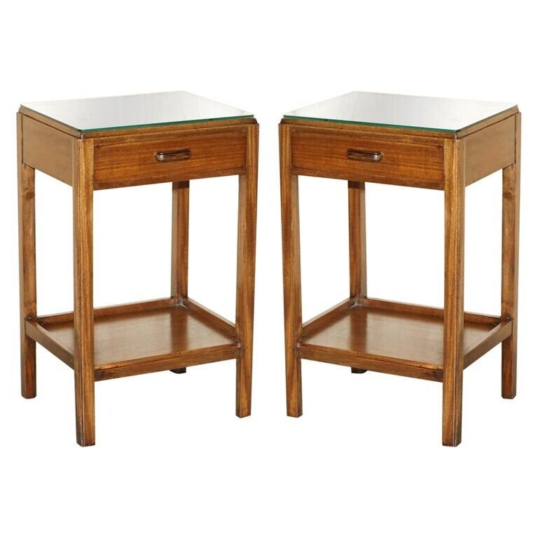 PAIR OF TALL MOSS PARTNERS 1952 MID CENTURY MODERN ENGLISH OAK SIDE END TABLES
