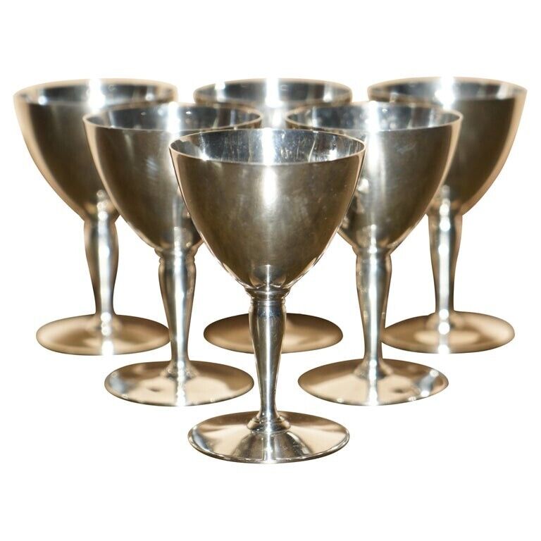 SIX SOLID STERLING SILVER TIFFANY & CO MADE ASPREY LONDON RETAILED WINE GOBLETS