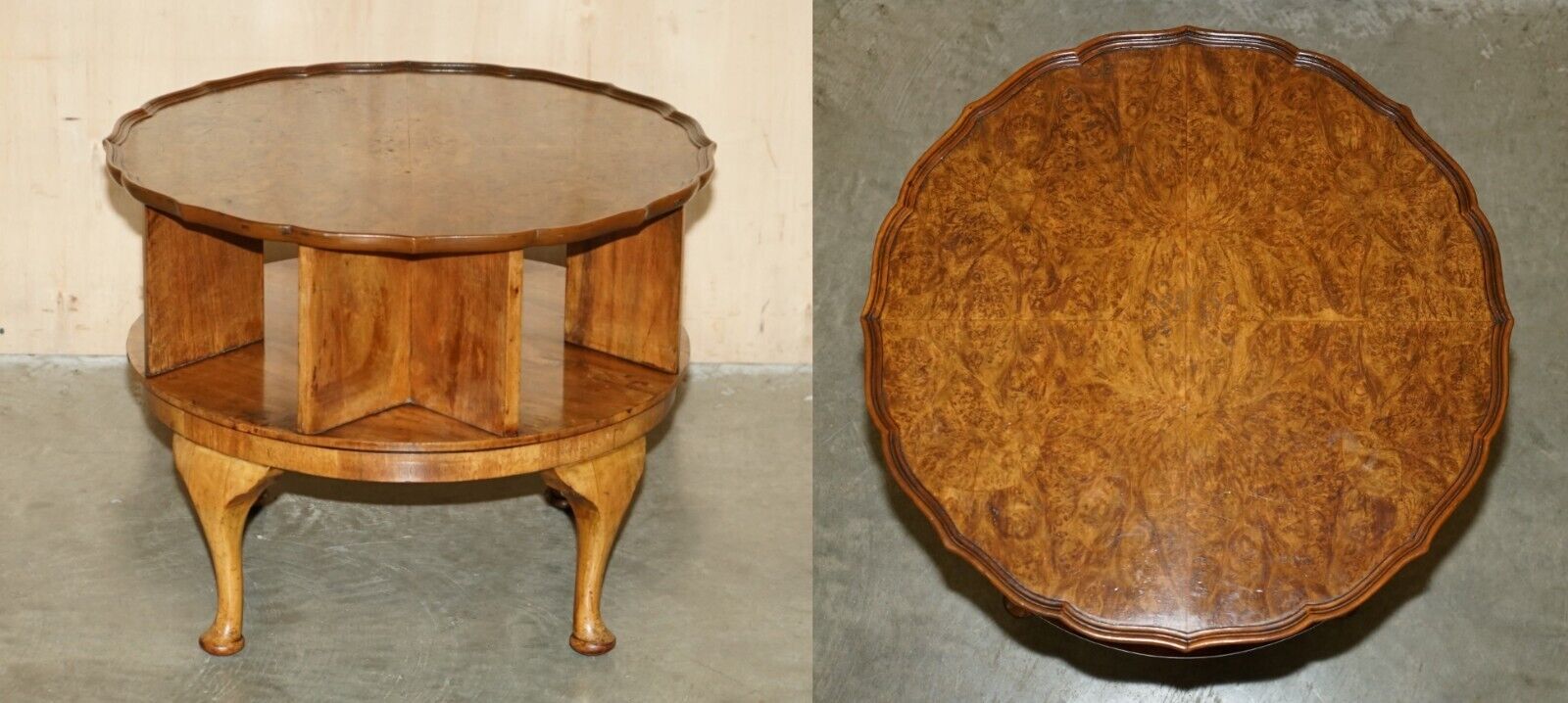 STUNNING VINTAGE 1940'S BURR WALNUT REVOLVING BOOKCASE COFFEE SIDE BOOK TABLE